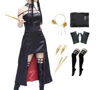 BAWKGDB Costume de Cosplay Yor Forger, robe noire avec perruque et boucles d'oreilles, ensemble complet pour Halloween, Costume d'anime (Noir, S)