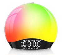 Bawoo Eveil Lumière Lampe Radio Reveil Simulateur d'Aube sur Lampe de Chevet LED 2 Réveils 17 Types de Lumières Couleur,22 Sons Naturels Fonction Snooze,20 Luminosités,Pour Veilleuse Enfant