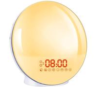 Bawoo Lampe Radio Réveil Lumière Douceur LED Simulateur d'aube Horloge Lampe de Chevet Avec 2 Alarmes 8 Sons 20 Luminosités Pour Bébé Chambre