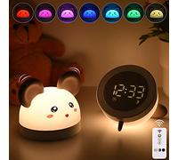 Bawoo Veilleuse Enfant 3-en-1 Réveil et Veilleuse 7 Couleurs LED Portable Gollum Souris Horloge de Chevet en Silicone Luminosité Réglable avec Télécommande USB Rechargeable Veilleuses Bébé