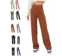 BAWUTZ Pantalon Stretch décontracté Taille Haute pour Femme, Pantalon Droit Taille Haute avec Poches, Pantalon Stretch décontracté, Pantalon Taille Haute Super élastique, Pantalon Droit (Karamell,XL)