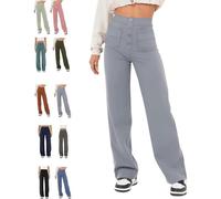 BAWUTZ Pantalon Stretch décontracté Taille Haute pour Femme, Pantalon Droit Taille Haute avec Poches, Pantalon Stretch décontracté, Pantalon Taille Haute Super élastique, Pantalon Droit (Grau,L)