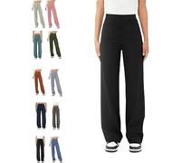 BAWUTZ Pantalon Stretch décontracté Taille Haute pour Femme, Pantalon Droit Taille Haute avec Poches, Pantalon Stretch décontracté, Pantalon Taille Haute Super élastique, Pantalon Droit (Schwarz,L)