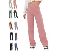 BAWUTZ Pantalon Stretch décontracté Taille Haute pour Femme, Pantalon Droit Taille Haute avec Poches, Pantalon Stretch décontracté, Pantalon Taille Haute Super élastique, Pantalon Droit (Rosa,XL)