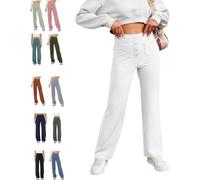 BAWUTZ Pantalon Stretch décontracté Taille Haute pour Femme, Pantalon Droit Taille Haute avec Poches, Pantalon Stretch décontracté, Pantalon Taille Haute Super élastique, Pantalon Droit (Weiß,L)