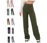 BAWUTZ Pantalon Stretch décontracté Taille Haute pour Femme, Pantalon Droit Taille Haute avec Poches, Pantalon Stretch décontracté, Pantalon Taille Haute Super élastique, Pantalon Droit (Grün,S)