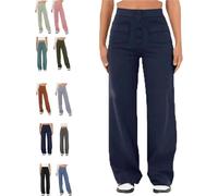 BAWUTZ Pantalon Stretch décontracté Taille Haute pour Femme, Pantalon Droit Taille Haute avec Poches, Pantalon Stretch décontracté, Pantalon Taille Haute Super élastique, Pantalon Droit (Navy Blau,S)