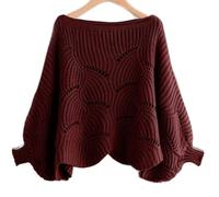 BAWUTZ Pull Ample à Encolure tricotée, Pull Court à épaules Tombantes, col Bateau, Manches Chauve-Souris, Pull Ample en Tricot et Hauts pour Femme (Rot,M)