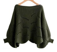 BAWUTZ Pull Ample à Encolure tricotée, Pull Court à épaules Tombantes, col Bateau, Manches Chauve-Souris, Pull Ample en Tricot et Hauts pour Femme (Grün,M)