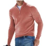 BAWUTZ Pull Basique zippé en Cachemire pour Homme, Polo Classique, Pull col v pour Homme, Manches Longues, Toucher Doux, Quart de Zip (Rosa,XXL)
