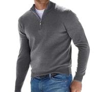 BAWUTZ Pull Basique zippé en Cachemire pour Homme, Polo Classique, Pull col v pour Homme, Manches Longues, Toucher Doux, Quart de Zip (Grau,XL)