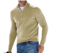 BAWUTZ Pull Basique zippé en Cachemire pour Homme, Polo Classique, Pull col v pour Homme, Manches Longues, Toucher Doux, Quart de Zip (Aprikose,XL)