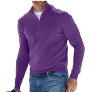 BAWUTZ Pull Basique zippé en Cachemire pour Homme, Polo Classique, Pull col v pour Homme, Manches Longues, Toucher Doux, Quart de Zip (Dunkellila,4XL)