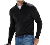 BAWUTZ Pull Basique zippé en Cachemire pour Homme, Polo Classique, Pull col v pour Homme, Manches Longues, Toucher Doux, Quart de Zip (Schwarz,5XL)