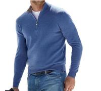 BAWUTZ Pull Basique zippé en Cachemire pour Homme, Polo Classique, Pull col v pour Homme, Manches Longues, Toucher Doux, Quart de Zip (Blau,XXL)
