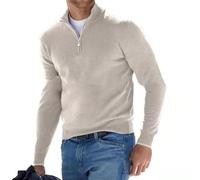 BAWUTZ Pull Basique zippé en Cachemire pour Homme, Polo Classique, Pull col v pour Homme, Manches Longues, Toucher Doux, Quart de Zip (Cremefarben,XXL)