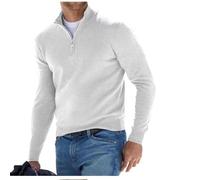 BAWUTZ Pull Basique zippé en Cachemire pour Homme, Polo Classique, Pull col v pour Homme, Manches Longues, Toucher Doux, Quart de Zip (Weiß,M)