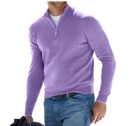 BAWUTZ Pull Basique zippé en Cachemire pour Homme, Polo Classique, Pull col v pour Homme, Manches Longues, Toucher Doux, Quart de Zip (Lila,3XL)