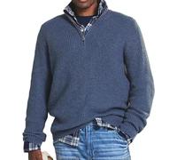 BAWUTZ Pull décontracté à Fermeture éclair en Cachemire pour Hommes, Pull Ample à col Montant avec Fermeture éclair pour Hommes, col roulé pour Hommes tricoté avec Fermeture éclair 1/4 (Blau,4XL)