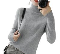 BAWUTZ Pull en Cachemire pour Femme, Pull à col roulé pour Femme, Pull à Manches Longues, Pull tricoté à col Montant, Pull à col roulé à Manches Longues pour l'automne et l'hiver. (Grau,XL)