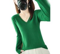 BAWUTZ Pull en Cachemire pour Femme à Col en V - Automne et Hiver, Manches Longues, 100% Laine, Tricoté, Ample et Décontracté (Dunkelgrün, XXL)