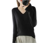 BAWUTZ Pull en Cachemire pour Femme à Col en V - Manches Longues, Automne et Hiver, 100% Laine, Tricoté, Ample et Décontracté (Schwarz, XL)