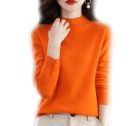BAWUTZ Pull en Cachemire pour Femme, Pull 100% Solide décontracté, Hauts de Chemisier, Pull tricoté à col Montant, Pull à col roulé à Manches Longues pour l'automne et l'hiver (Orange,S)