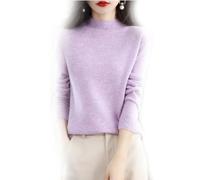 BAWUTZ Pull en Cachemire pour Femme, Pull 100% Solide décontracté, Hauts de Chemisier, Pull tricoté à col Montant, Pull à col roulé à Manches Longues pour l'automne et l'hiver (Helles Lila,S)
