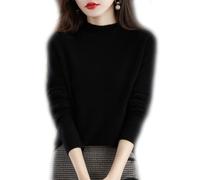 BAWUTZ Pull en Cachemire pour Femme, Pull 100% Solide décontracté, Hauts de Chemisier, Pull tricoté à col Montant, Pull à col roulé à Manches Longues pour l'automne et l'hiver (Schwarz,3XL)