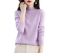 BAWUTZ Pull en Cachemire pour Femme, Pull 100% Solide décontracté, Hauts de Chemisier, Pull tricoté à col Montant, Pull à col roulé à Manches Longues pour l'automne et l'hiver (Helles Lila,L)