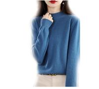 BAWUTZ Pull en Cachemire pour Femme, Pull 100% Solide décontracté, Hauts de Chemisier, Pull tricoté à col Montant, Pull à col roulé à Manches Longues pour l'automne et l'hiver (Dunst Blau,M)