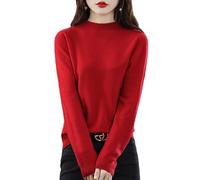 BAWUTZ Pull en Cachemire pour Femme, Pull 100% Solide décontracté, Hauts de Chemisier, Pull tricoté à col Montant, Pull à col roulé à Manches Longues pour l'automne et l'hiver (Groß Rot,L)