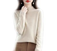 BAWUTZ Pull en Cachemire pour Femme, Pull 100% Solide décontracté, Hauts de Chemisier, Pull tricoté à col Montant, Pull à col roulé à Manches Longues pour l'automne et l'hiver (Cremefarben,XL)