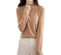 BAWUTZ Pull en Cachemire pour Femme, Pull 100% Solide décontracté, Hauts de Chemisier, Pull tricoté à col Montant, Pull à col roulé à Manches Longues pour l'automne et l'hiver (Goldenes Kamel,S)