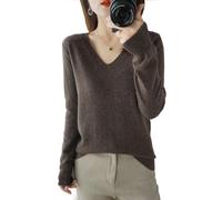 BAWUTZ Pull en Cachemire pour Femme, Pull à col en V, Pull d'automne et d'hiver, Pull tricoté à Manches Longues, Pull en Cachemire 100% Laine pour Femme, Tricot Ample et décontracté (Dunkelbraun,XXL)