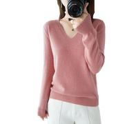 BAWUTZ Pull en Cachemire pour Femme, Pull à col en V, Pull d'automne et d'hiver, Pull tricoté à Manches Longues, Pull en Cachemire 100% Laine pour Femme, Tricot Ample et décontracté (Rosa,L)