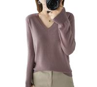 BAWUTZ Pull en Cachemire pour Femme, Pull à col en V, Pull d'automne et d'hiver, Pull tricoté à Manches Longues, Pull en Cachemire 100% Laine pour Femme, Tricot Ample et décontracté (Lila,M)