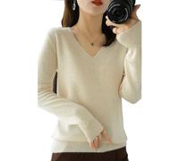 BAWUTZ Pull en Cachemire pour Femme, Pull à col en V, Pull d'automne et d'hiver, Pull tricoté à Manches Longues, Pull en Cachemire 100% Laine pour Femme, Tricot Ample et décontracté (Aprikose,L)