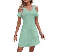 BAWUTZ Robe de soirée Sexy pour Femme, Robe T-Shirt à Volants, col en V, Robe d'été pour Femme à Manches Courtes, col en V, Creuse, épaules dénudées, Manches Courtes pour fête (Grün,XL)
