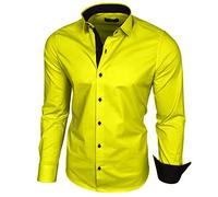 Baxboy B-500 Chemise à manches longues pour homme, pour le travail, les loisirs, les mariages, facile à repasser, coupe ajustée, col Kent, jaune, L