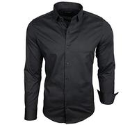 Baxboy B-500 Chemise à manches longues pour homme, pour le travail, les loisirs, les mariages, facile à repasser, coupe ajustée, col Kent, Noir , M