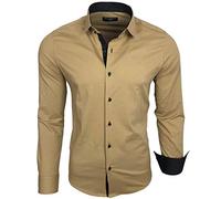 Baxboy B-500 Chemise à manches longues pour homme, pour le travail, les loisirs, les mariages, facile à repasser, coupe ajustée, col Kent, beige, XL