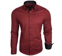 Baxboy B-500 Chemise à manches longues pour homme, pour le travail, les loisirs, les mariages, facile à repasser, coupe ajustée, col Kent, Bordeaux, 3XL