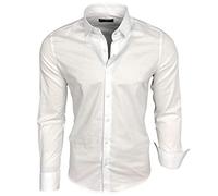 Baxboy B-500 Chemise à manches longues pour homme, pour le travail, les loisirs, les mariages, facile à repasser, coupe ajustée, col Kent, Blanc., XL