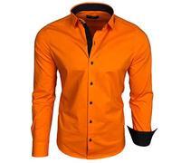Baxboy Chemise homme manches longues/affaires loisirs mariage/repassage facile/coupe slim/costume col Kent chemise B-500, Orange_1., L