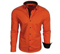 Baxboy Chemise Homme Manches Longues/Business Loisirs Mariage/Facile à Repasser/Coupe Slim/Costume Col Kent Chemise B-500, Orange foncé., M