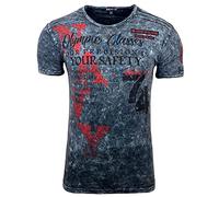 Baxboy T-shirt à manches courtes pour homme avec col rond délavé Vintage look usé à l'avant et à l'arrière - Coupe droite - Design B-119, anthracite, L