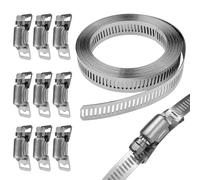 Baxcdyswe Colliers de Serrage DIY Inox 304, 300cm Bande Perforée en Métal + 10 Pièces Colliers de Serrage Métallique pour Tuyaux, Machine à Laver, Piscine, Jardin, Voiture