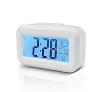 Baxcdyswe Horloge Numérique, Reveil Numerique, Alarm Réveil LED avec Fonction Snooze, Réveil Horloge Digitale sans Tic-Tac avec Affichage Date, Température, Horloge de Bureau à Piles (Blance)