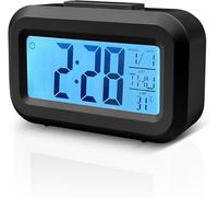 Baxcdyswe Horloge Numérique, Reveil Numerique, Alarm Réveil LED avec Fonction Snooze, Réveil Horloge Digitale sans Tic-Tac avec Affichage Date, Température, Horloge de Bureau à Piles (Noir)